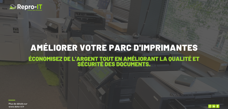 Parc d’imprimantes : plusieurs appareils professionnels présentés dans une salle