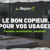 Le bon copieur, pour vos usages Photocopieur professionnel dans un bureau organisé. « Le bon copieur, pour vos usages ».
