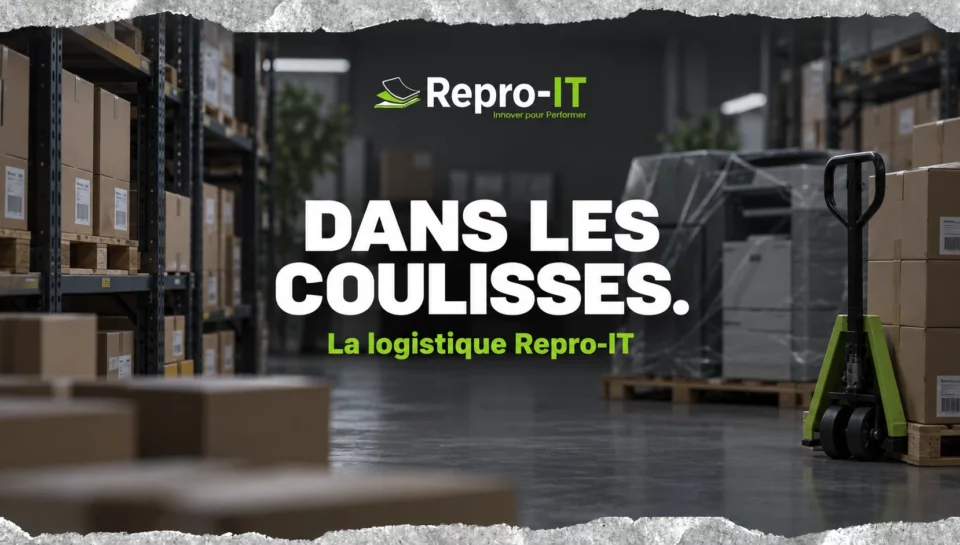 Cartons et transpalette dans un entrepôt : illustration des métiers de la logistique Repro-IT.