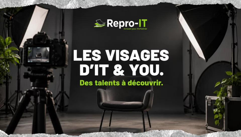 Appareil photo et fauteuil vide : illustration des portraits de collaborateurs IT & You.