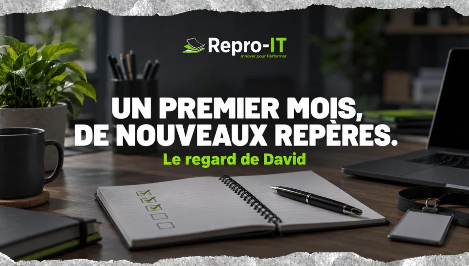 Carnet de suivi sur un bureau : illustration du premier mois de David chez IT & You.