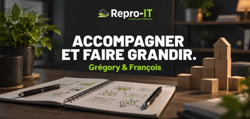 Carnet et construction en bois : illustration de l’accompagnement commercial par Grégory et François.