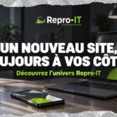 Le nouveau site Repro-IT est en ligne Ordinateur et téléphone aux couleurs Repro-IT : illustration du lancement du nouveau site.
