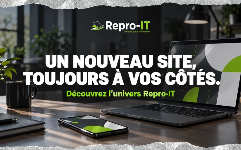 Le nouveau site Repro-IT est en ligne Ordinateur et téléphone aux couleurs Repro-IT : illustration du lancement du nouveau site.