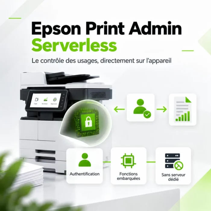 Illustration Epson Print Admin Serverless : authentification et contrôle des usages directement sur le multifonction.