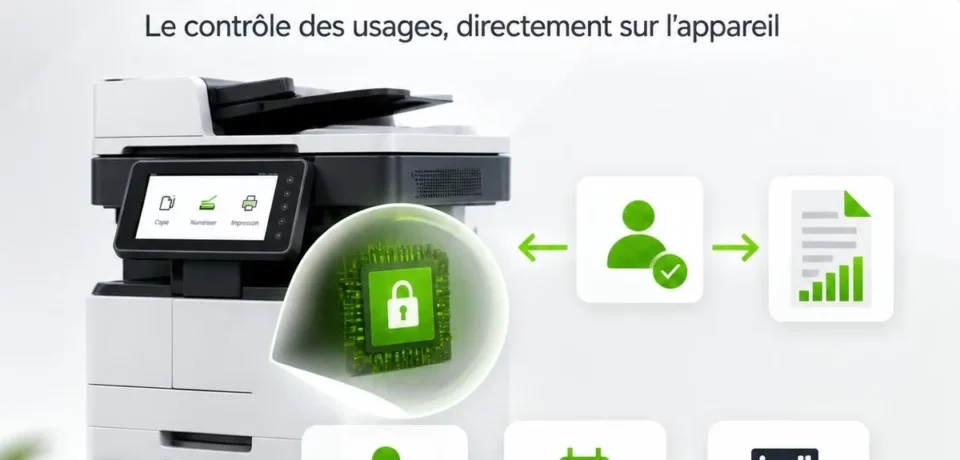 Illustration Epson Print Admin Serverless : authentification et contrôle des usages directement sur le multifonction.